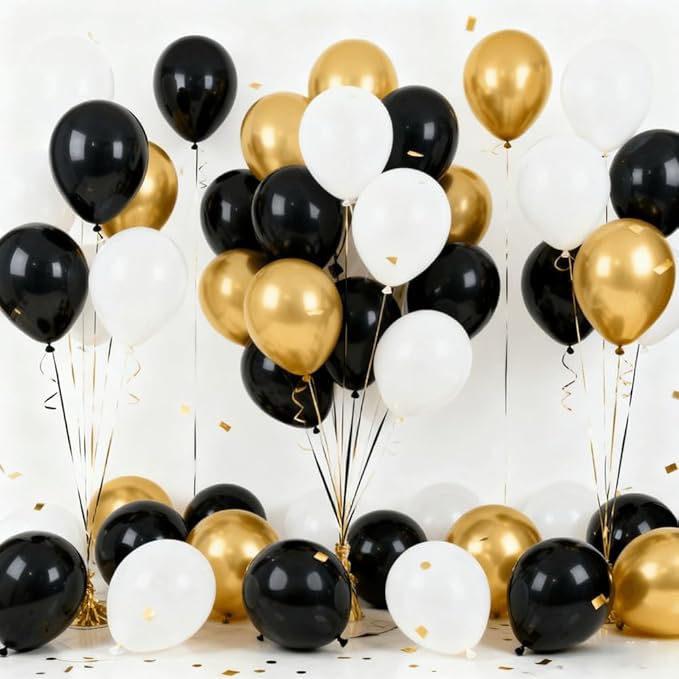 300 Pcs Black White Gold 12 Inch Bulk Latex Balloons for Birthdays Weddings Party Decorations
