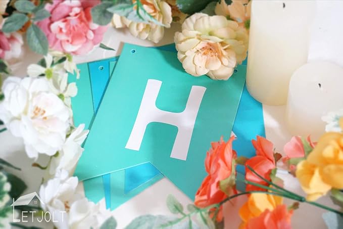 Mint Blue Happy Birthday Banner Signs Supplies for Boy Birthday Party Decorations Nursery Decor 13 Pieces