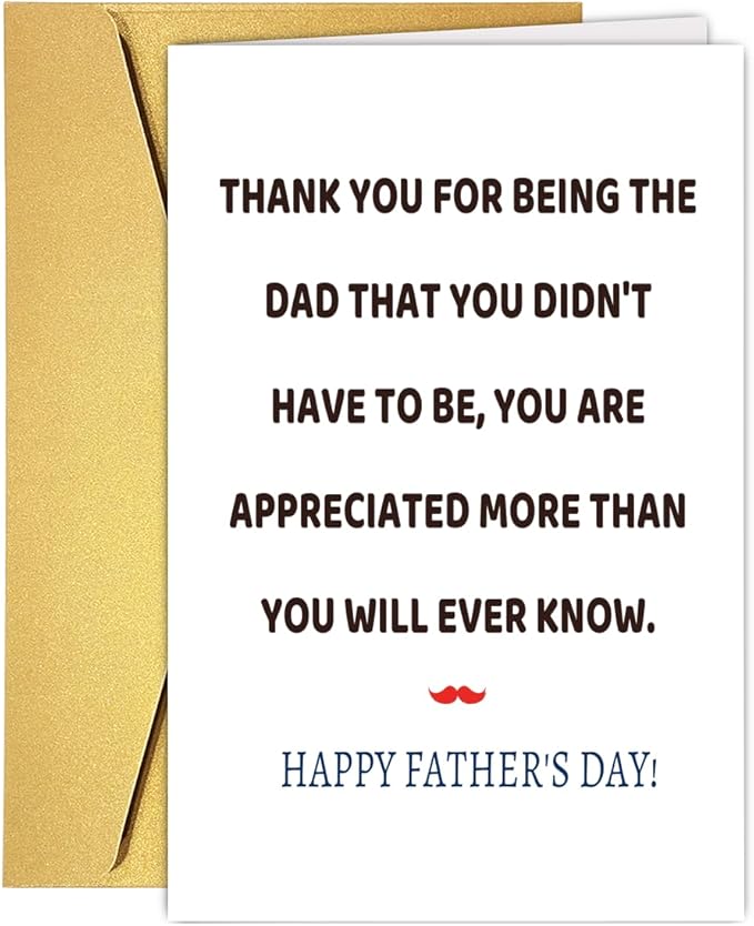 UUEFKTN Cute Stepdad Father's Day Card, Funny Fathers Day Card for Stepdad from Stepdaughter Stepson, Humorous Fathers Day Thank You Cards for Bonus Dad