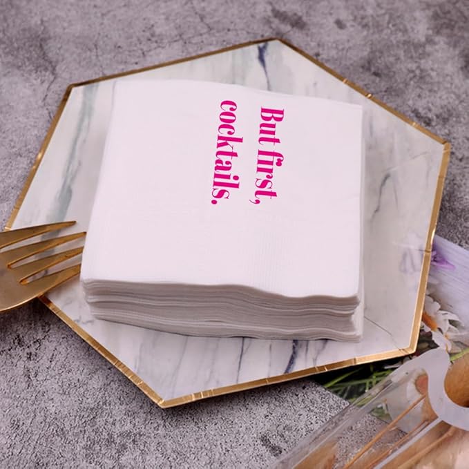 Funny Cocktail Napkins 100Pcs Funny Quotes Saying Disposable Paper Party Napkins 4.5 x 4.5 Two-ply (But First Cocktails Napkins)
