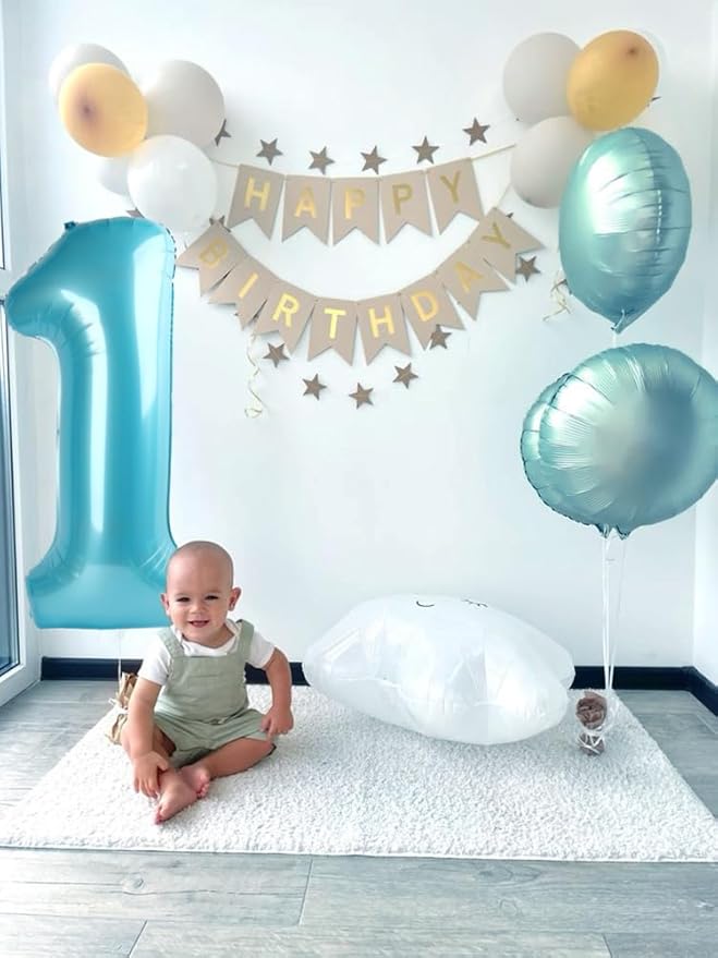 Number Balloons 1, 40 Inch One Balloons for 1st Birthday Girl Boy 1 11 21 Party Decorations Baby Shower Photo Shoot, Pearl Blue 1 Balloon