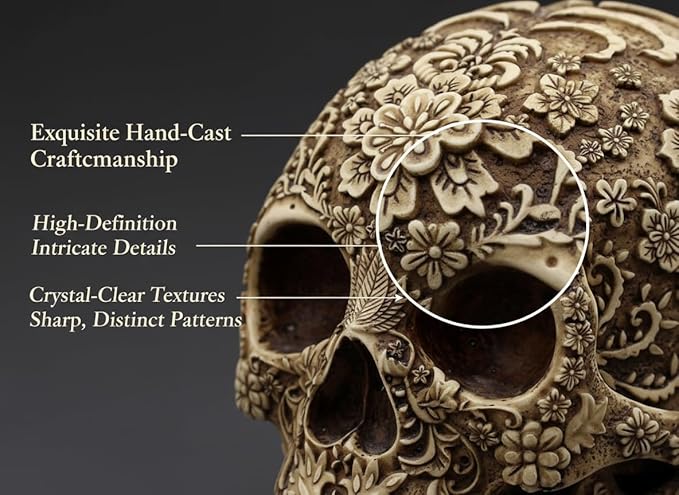 Halloween Skull Decoration - Realistic 8.2" Life Size Skeleton Head Prop for Indoor & Outdoor, Durable Plastic Skull Statue for Haunted House, Party, Gift