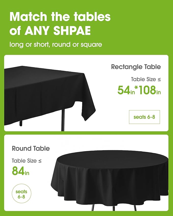 Pureegg Plastic Table Cloth Disposable 8 Pack, 54 x 108 Inch Table Cloths, Graduation Decorations Class of 2025, Graduation Party Tablecloths, Rectangle, Plastic Cover, Leakproof & Sturdy, Black