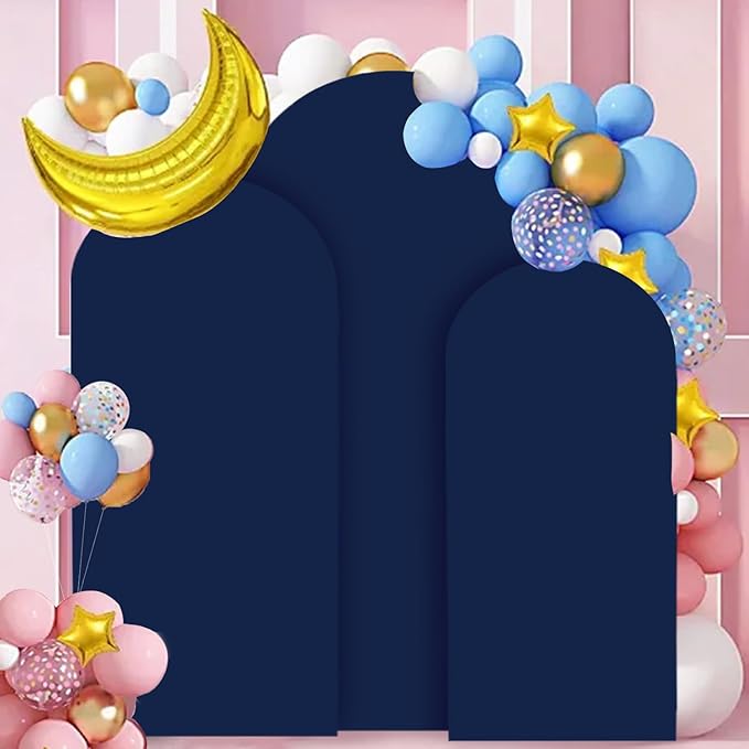 Wedding Arch Cover 7.2FT 6.6FT 6FT Navy Spandex Arch Cover Set of 3 Arch Covers Stretchy Backdrop Round Top Arch Cover for Arch Stand Chiara Backdrop Covers for Wedding Birthday Party Decor