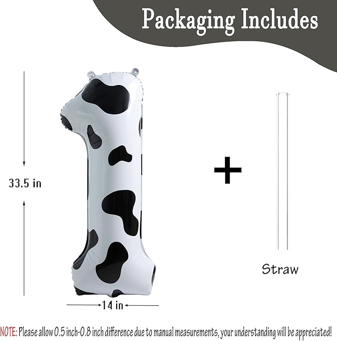 Cow Print Balloon Birthday Decorations Supplies,40 inch Number 1 Balloon | Cowgirl Theme Number Balloons for 1st Birthday Party | Farm Barn Decor for kids