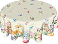 Easter Tablecloth Round 60 Inch Spring Floral Tablecloth Farmhouse Bunny Easter Table Cloth for Dining Room Kitchen Holiday Picnic Party Indoor or Outdoor Decor