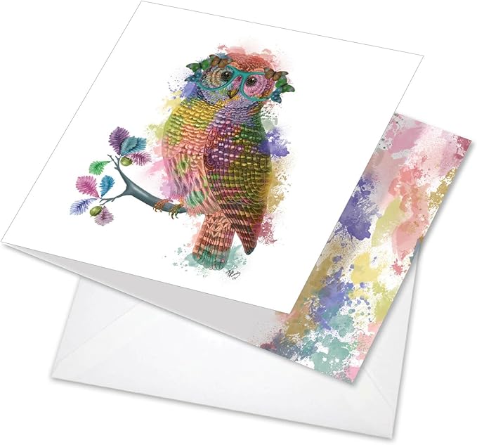 The Best Card Company - 1 Happy Birthday Card with Envelope - Adorable Colorful Animals, Fun Whimsical Notecard - Funky Rainbow Wildlife - Owl from Us CQ4948BBDG-US