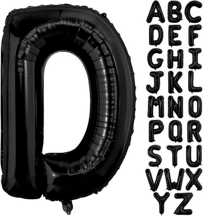 Black Letter D Balloons, 40 Inch Alphabet D Letter Balloons Foil Mylar Big Letter Balloons for Birthday Party Anniversary New Year Graduation Wedding Decorations