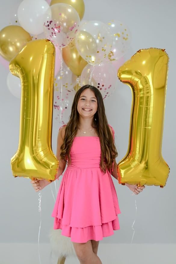 10 Gold Number Balloons, 40 Inch Balloons for Woman Man 10th Birthday Party Decoration, Foil Number Ballon for 10, 100 Anniversary, Bridal Shower, Graduation, Valentine's Day, Mother's Day, Easter