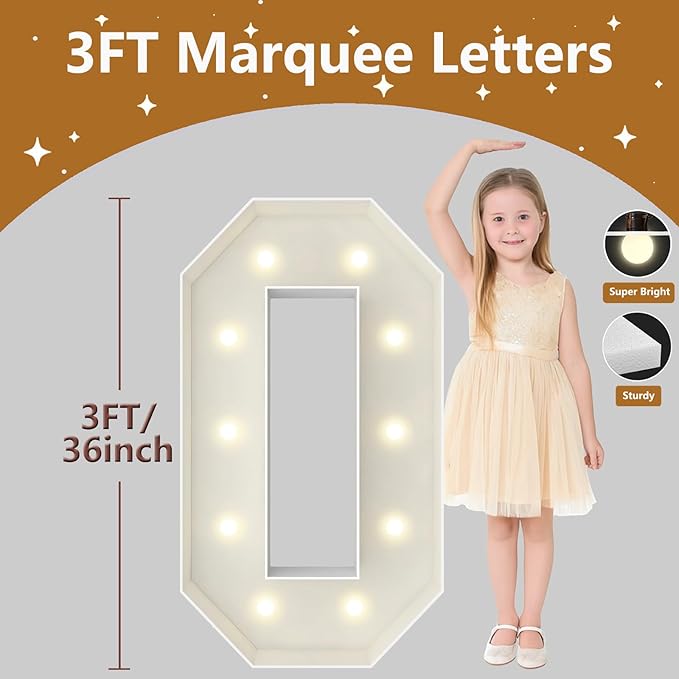 3FT Marquee Light Up Letters, Large Marquee Letters, Pre-cut Foam Board Letter O for Engagement Wedding Decorations Birthday Party Backdrop Decor, Balloon Arch Kit