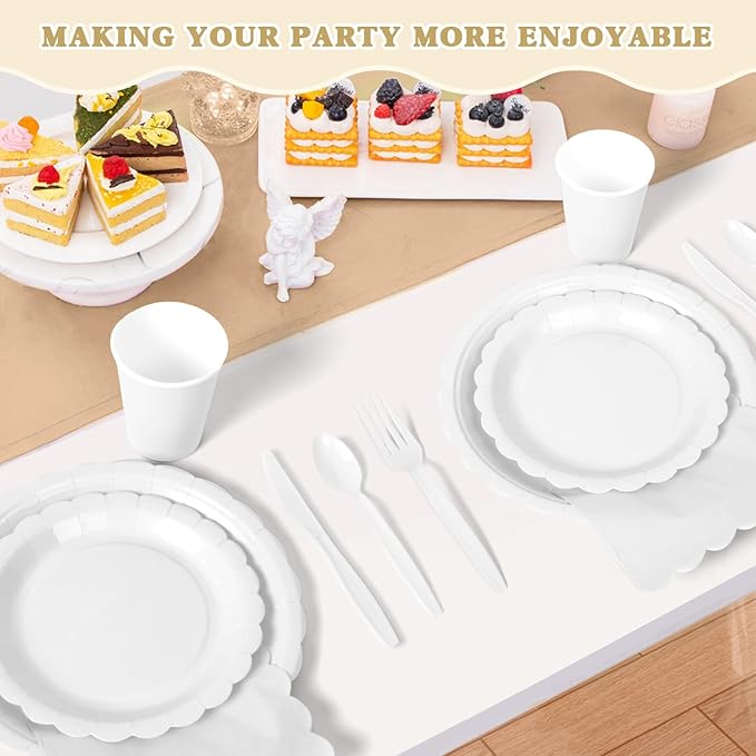Vyntra 175 Pcs White Disposable Paper Plates and Napkins Set for 25, 9" Dinner Plates & 7" Dessert Plates, Tableware for Wedding, Bridal Shower, Birthday, Party