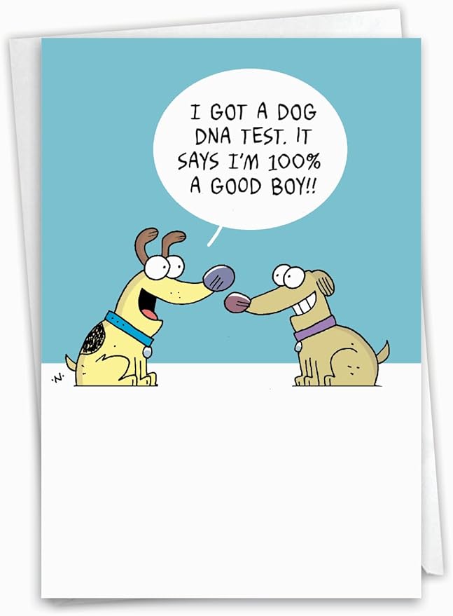 NobleWorks - Funny Birthday Greeting Card with 5 x 7 Inch Envelope (1 Card) Animal Lovers Puppy Bday Dog DNA Test C7909BDG