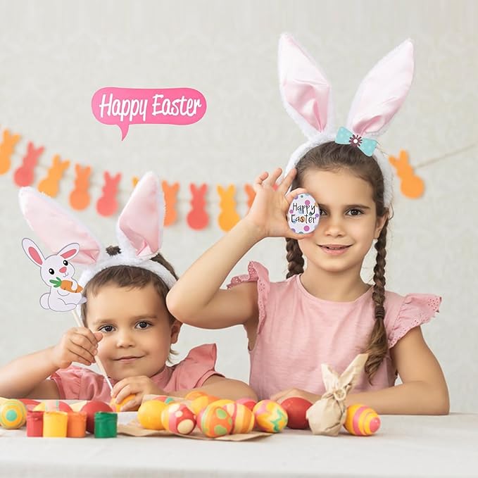 Easter Photo Booth Props,35Pcs Set of Happy Easter Egg Bunny Selfie Photobooth Props,Spring Photography for Easter Party Decorations