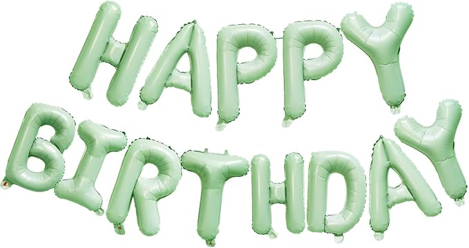 KALOR Olive Green Happy Birthday Balloons Banner, 16 Inch Mylar Foil Letters Balloon Sign for Birthday Party Decorations Photo Booth Backdrop
