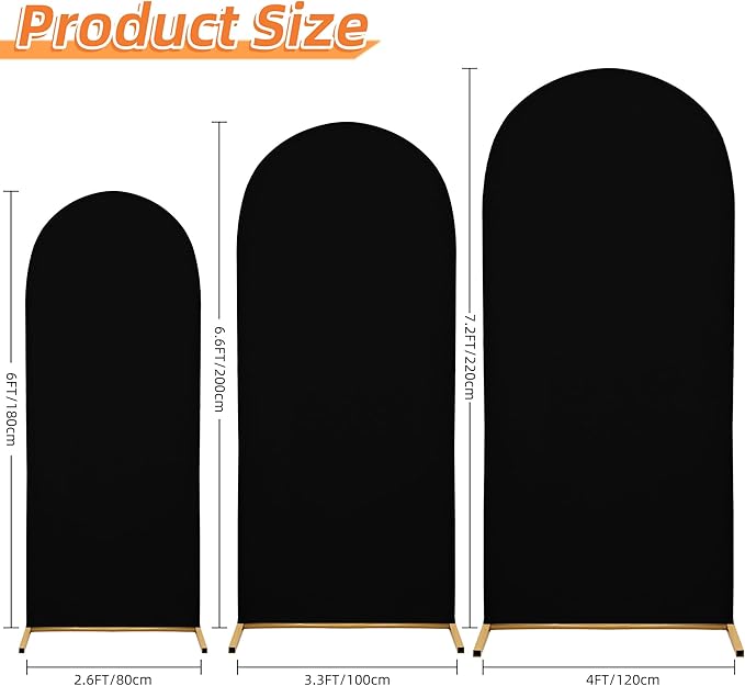 Arch Covers,Arch Backdrop Stand Fitted Cover for Wedding Birthday Party Ceremony Banquet Decoration(6.6FT,Black,Cover Only)