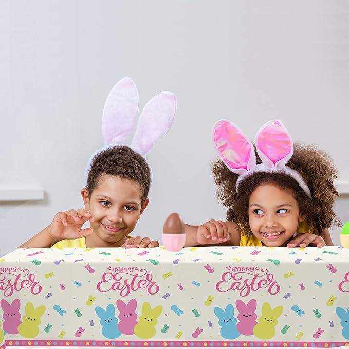 3Pcs Easter Tablecloth,Easter Party Supplies Spring Colorful Bunny Plastic Table Cover Table Decoration for Spring Holiday,Baby Shower Party Decorations