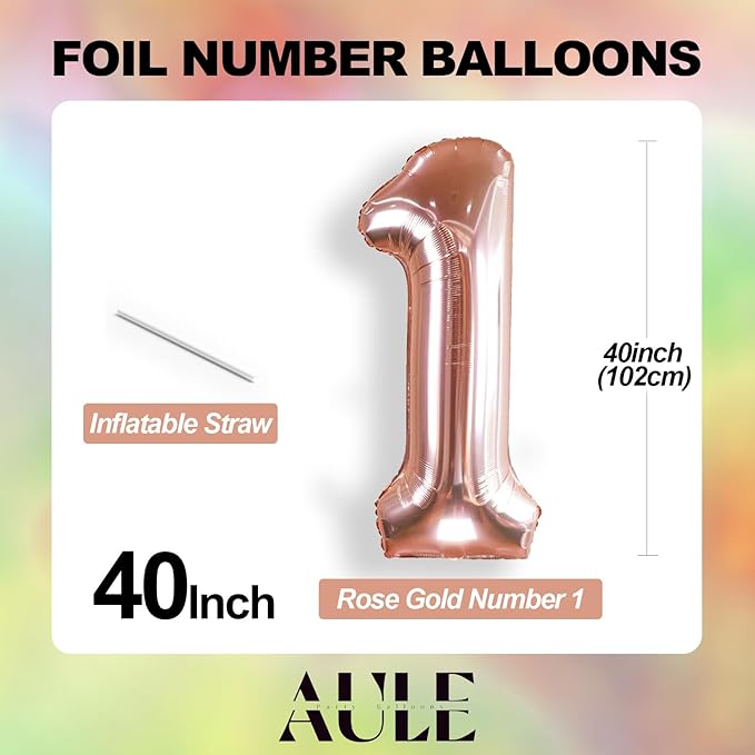 AULE 40 Inch Large 17 Number Balloons Rose Gold Big Foil Number Balloons Giant Helium Happy 17th Birthday Party Decorations for Girl Huge Mylar 71 Anniversary Supplies