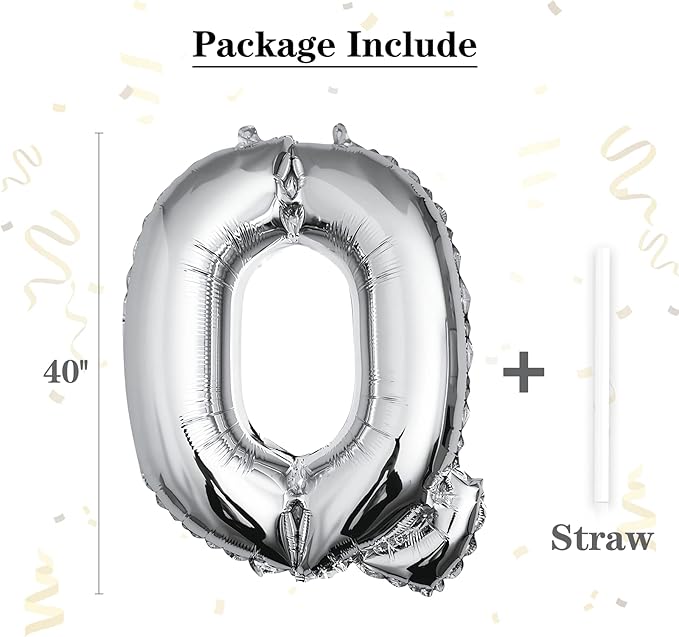 40 inch Silver Letter Q Balloon, Big Size Alphabet Foil Mylar Helium Balloons for Birthday Party Celebration Wedding Anniversary Baby Shower Decorations Supplies Alphabet Q