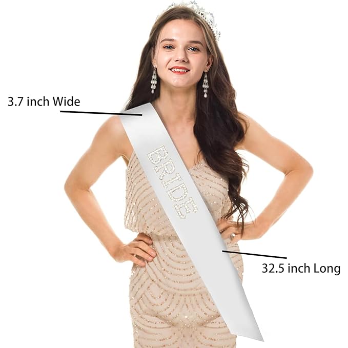 White Bride Sash with Pearls and Rhinestones, Bachelorette Party Sash, Bridal Shower Gift Wedding Party Decorations
