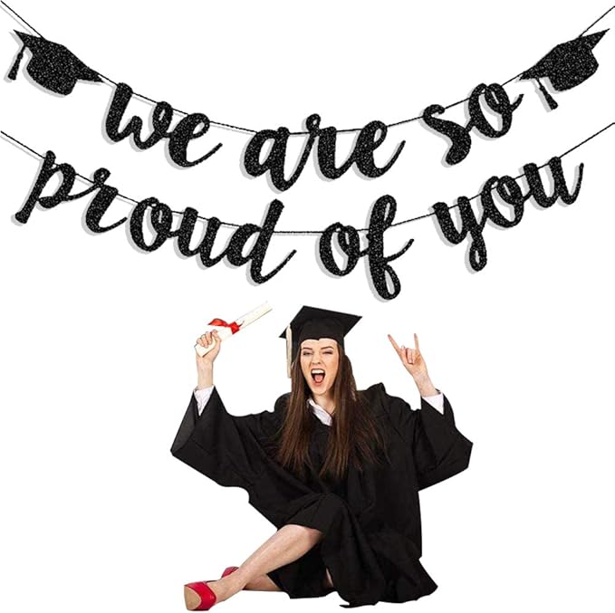 2026 Graduation Banners Party Decorations, Black Glitter We are So Proud of You Graduation Banners Garland for Congratulation Graduations Party Supplies, School, Home, Car Decorations