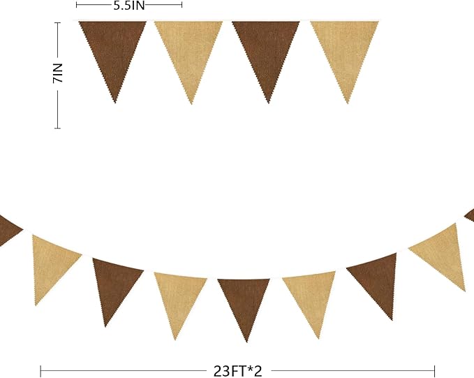 46Ft Brown Party Decorations Brown Burlap Banner Triangle Pennant Flag Macaron Linen Garland Streamers for Rustic Birthday Boho Wedding Teddy Bear Baby Shower Jungle Woodland Party Decorations