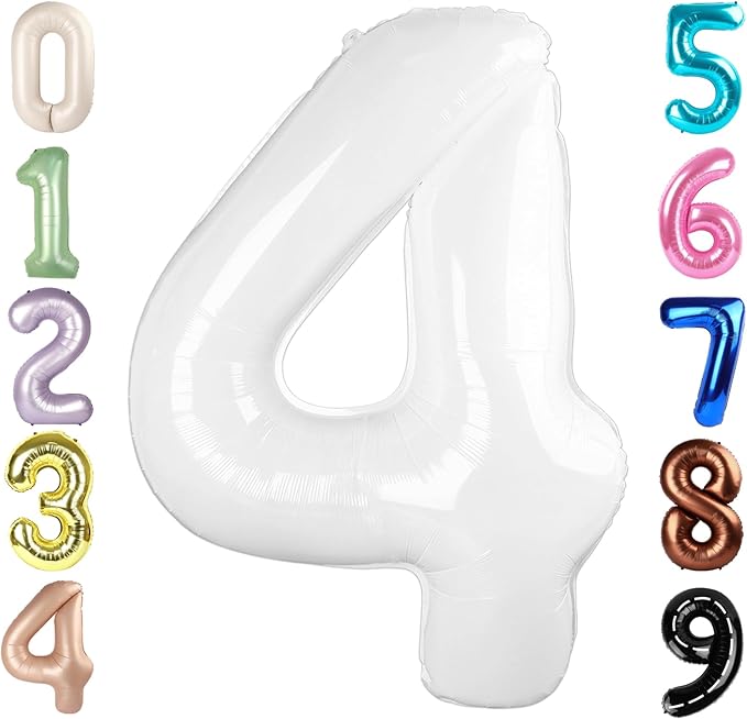 40 Inch Large Numbers Balloon, 4 White Ballon for 4th 14 40 44 Birthday Party, Balloon 4 Number for Graduations Wedding Supplies