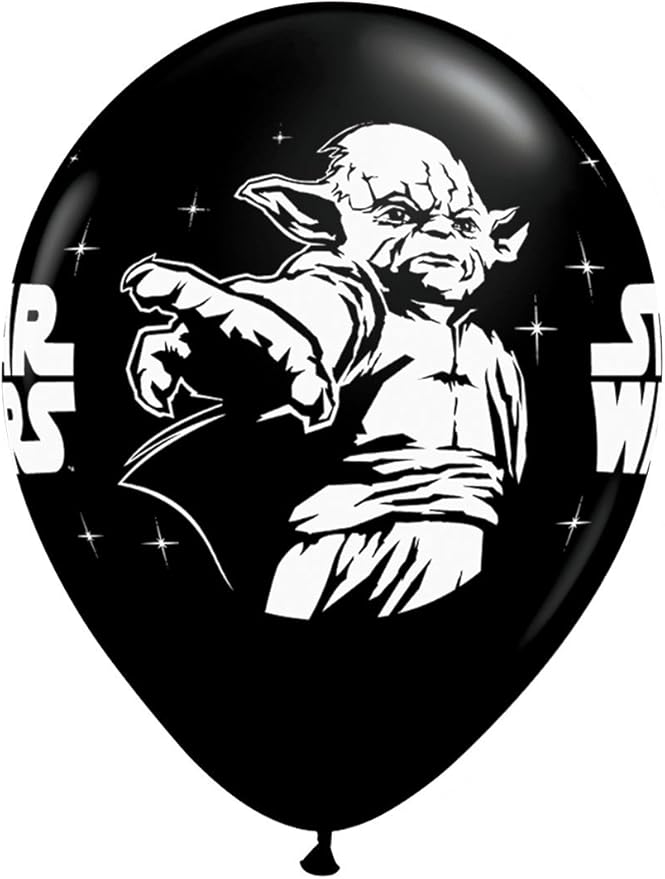 Qualatex Star Wars Biodegradable Latex Balloons Onyx Black with White Prints All-Around of Darth Vader and Yoda, 11-Inch Round (12-Units)