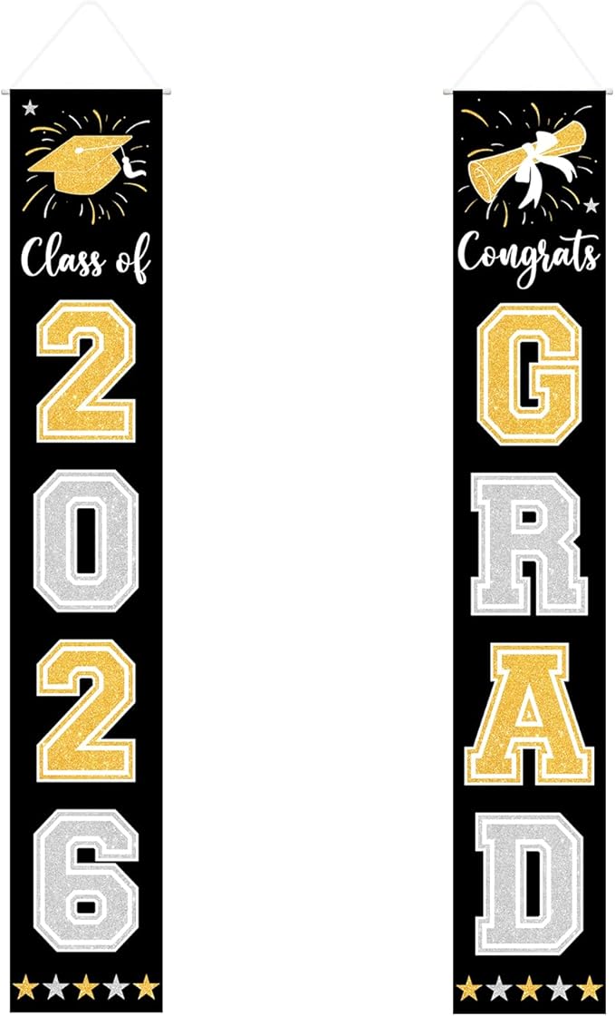 Graduation Decorations Class of 2026 Hanging Grad Banner, Graduation Decorations Class of 2026 for Any Schools or Grades (black)