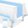 MASHAN 1Pcs White Light Blue Tablecloth Party Decorations,Plastic White Table Cloth Printed Baby Blue Table Runner Disposable Rectangle Cover for Birthday Baby Shower Wedding Party,54 x108 Inch