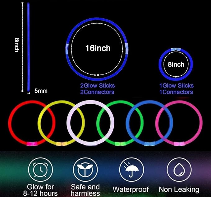 YOFOBU 500 PCS Blue Glow Stick Bracelets Necklaces 8" Glowsticks with Connectors Glow in the Dark Party Supplies Light Up Neon Party Favor for Christmas New Year Valentines Day July 4th Gender Reveal