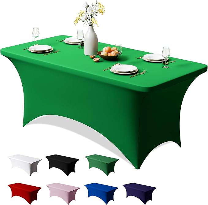 Trlyc 1 Pack 6FT Spandex Table Cloth - 72 x 30 Inch Rectangular Stretch Tablecloth, Wrinkle Resistant Scretch Table Cover for Wedding, Party, Banquet, Picnic, Outdoor Decoration (1Pcs,Green)