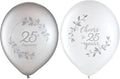 Happy Anniversary Latex Balloons (Pack Of 15) - 12" - Elegant Design, Perfect for Celebrations, Special Occasions, Events, Parties, & More, 25th, Silver & White