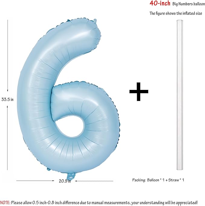 40 In Matte Blue Number Balloons Helium Foil Mylar Balloon Birthday Party banquet Decoration Digital 6