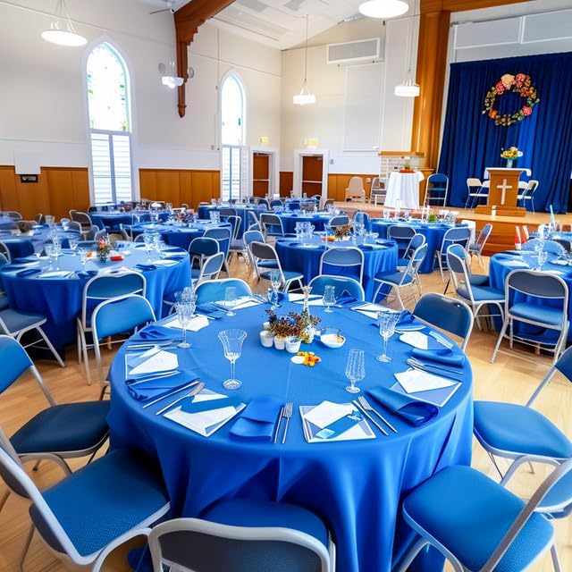 Blue Plastic Table Cloth - 4 Pack 84" Round Disposable Tablecloths for Round Tables, Table Cover for Holiday Parties & Gatherings