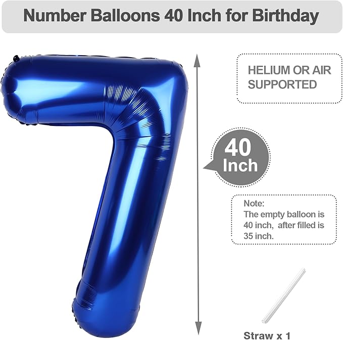 Number 7 Balloons Navy Blue, 17th Birthday Decorations For boys And Girls, 40 Inch Big Balloons for 7, 17, 27, 70 Birthday, Wedding Anniversary, Christmas, New Year, Halloween Party Decoration