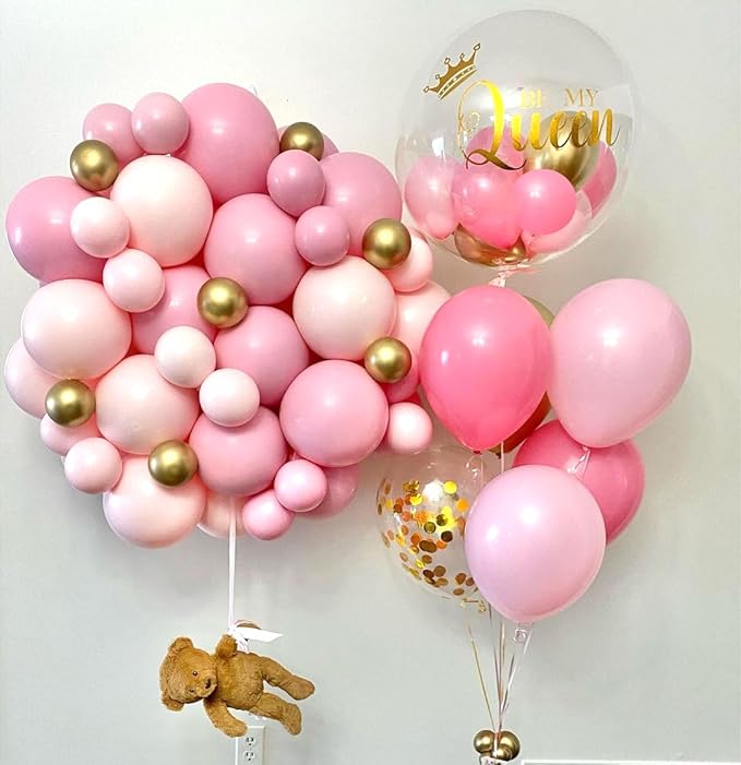 Pink and Gold Balloons Set, 50pcs 12 inch Pink White Gold Latex Balloons for Girl Birthday Wedding Bridal Shower Graduation Party Decoration