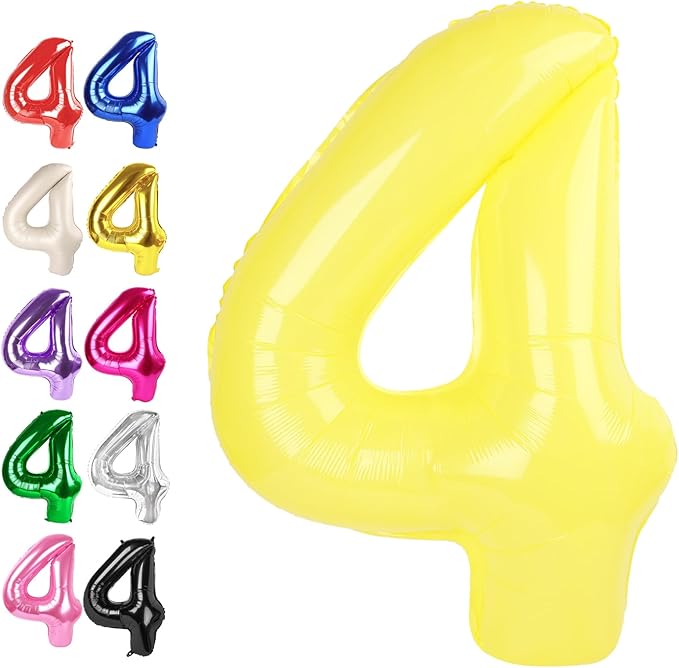 40 Inch Yellow Large Number 4 Balloons, Giant Foil Number Four 14 24 34 40 44 Balloons, Yellow Mylar Big Balloon for Anniversary Graduation Decorations