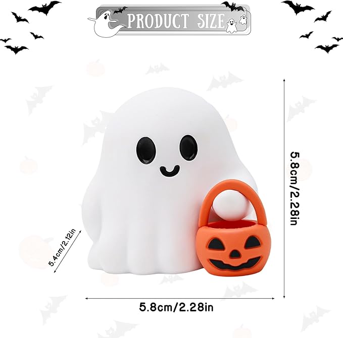 Halloween Ghost Figurine Cartoon Cute Spooky Carrying Pumpkin Basket Cute Halloween Office Desk Decor Display Ornament Tiny Trick or Treat Ghost Resin Statue for Home Supplies