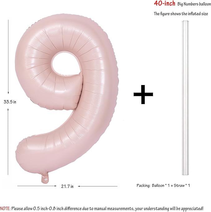 40 In Matte Pink Number Balloons Helium Foil Mylar Balloon Birthday Party banquet Decoration Digital 9