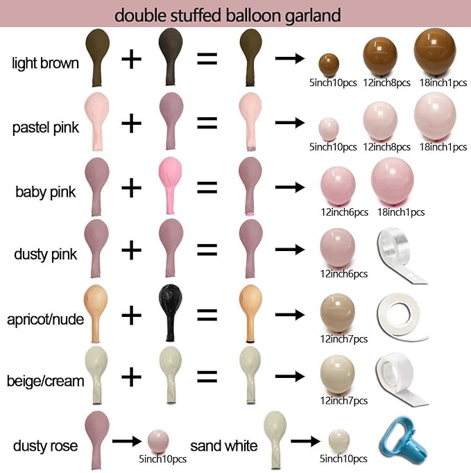 Pink Brown Balloon Arch Kit Double Stuffed Light Dusty Rose Pink Mauve Sand White Cream Nude Tan Balloon Garland for Birthday Baby Shower Cowgirl Bridal Wedding Western Party Decoration
