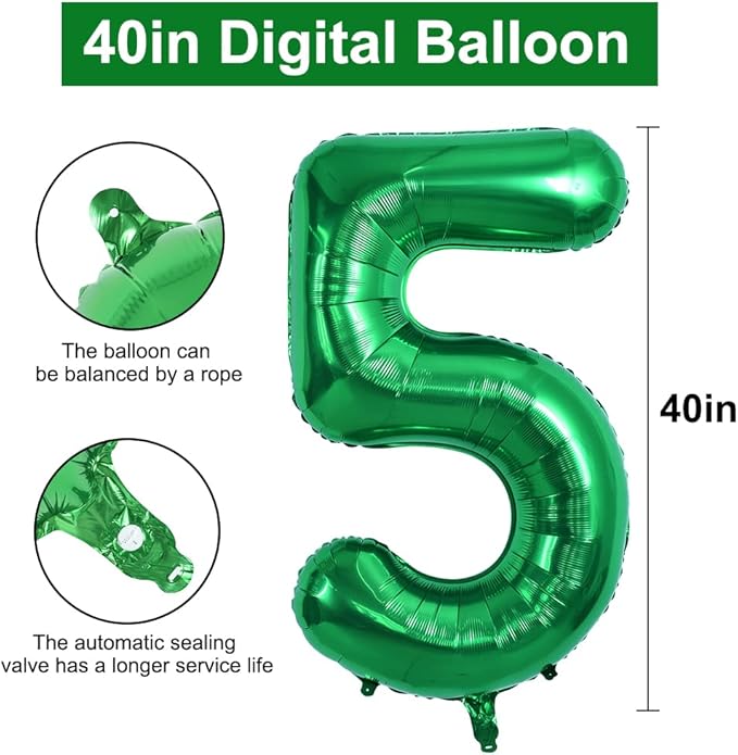 TONIFUL 40 Inch Dark Green Large Numbers Balloon 0-9 Birthday Party Decorations,Foil Mylar Big Number 5 Balloon Digital 5 for Birthday Party,Wedding, Bridal Shower Engagement Photo Shoot, Anniversary