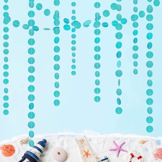 Cheerland Mermaid Party Decorations Under The Sea Party Garlands Blue Birthday Decor Circle Garland Glitter Ice Blue Streamer Baby Shower Kids Summer Beach Backdrop Ceiling Hanging Dot Decor 52ft