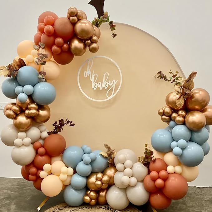 Fall Thanksgiving Balloon Arch Kit 137PCS Dusty Blue and Burnt Orange Balloon Garland for Fall Birthday A Little Pumpkin is On The Way Baby Shower Decorations