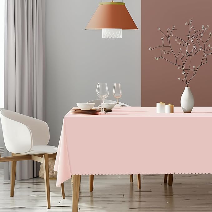 12 Pack Plastic Light Pink Tablecloths, 54 X 108Inch Baby Pink Tablecloth Scalloped Mother's Day Table Cloth for Rectangle Tables Disposable Table Cover for Easter Bridal Shower Tea Party Wedding