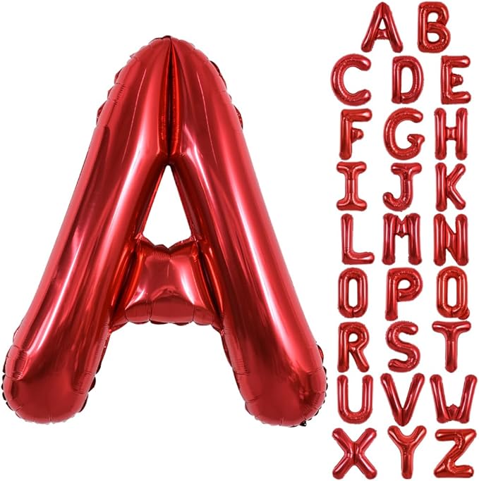 TONIFUL 40 Inch Large Bright Red Letter Balloons A-Z, Giant Jumbo Helium Foil Mylar Big Letter A Balloons for Birthday Party Anniversary Wedding Decorations