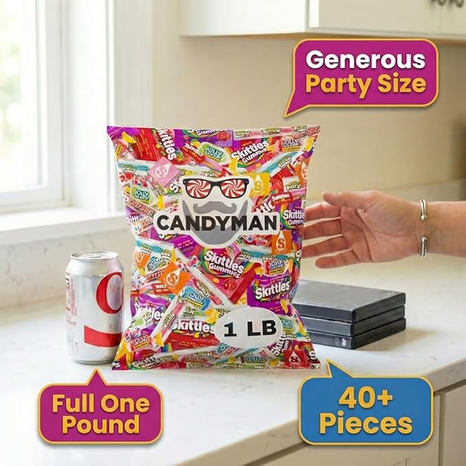 CANDYMAN Candy Mix Variety Pack, 1 lb Assorted Bulk Candy Individually Wrapped for Party Favors, Goodie Bags, Pinata Stuffers, Easter