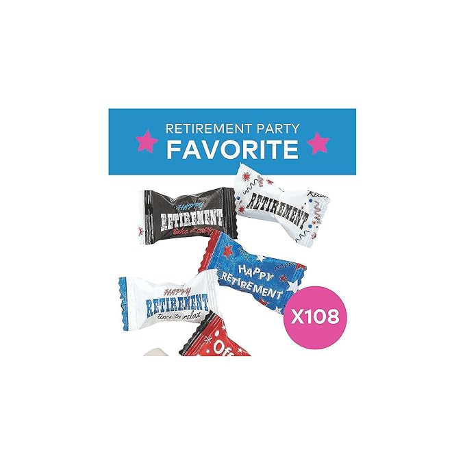 Fun Express Happy Retirement Buttermint Candy (108 Individually Wrapped Pieces - 14 Ounce) - Red, White, Blue, Black (Pack of 2)