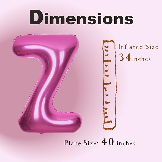SUWEN 40 Inch Hot Pink Large Z Letter Balloons Big Foil Helium Letter Balloons A-Z Jumbo Mylar Happy Birthday Party Decorations for Woman Anniversary Party Supplies