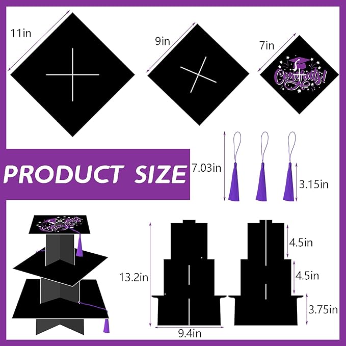 KALEFO Graduation Decorations 2026 Graduation Cap Cupcake Stand with Tassel Graduate Party Favors Table Decor Grad Party Supplies (Purple)