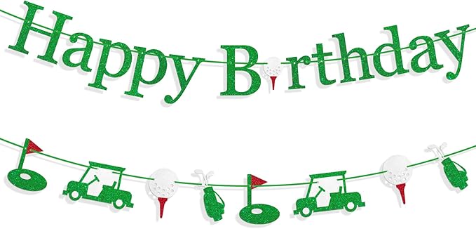 Pre-Strung Golf Happy Birthday Banner, NO-DIY Golf Sports Theme Party Decorations for Kids and Adults, Green